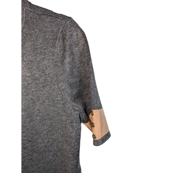 Liz Claiborne Women's Medium Gray Dress Short Sleeve Ribbed Knit Gold Buttons - Picture 12 of 15